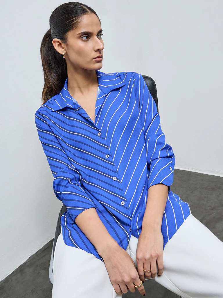 Wardrobe Blue Contrast Striped Shirt