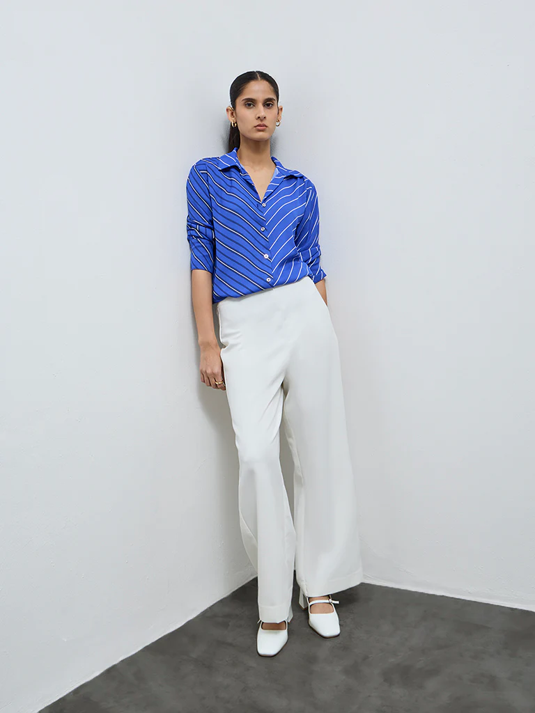 Wardrobe Blue Contrast Striped Shirt - Image 2