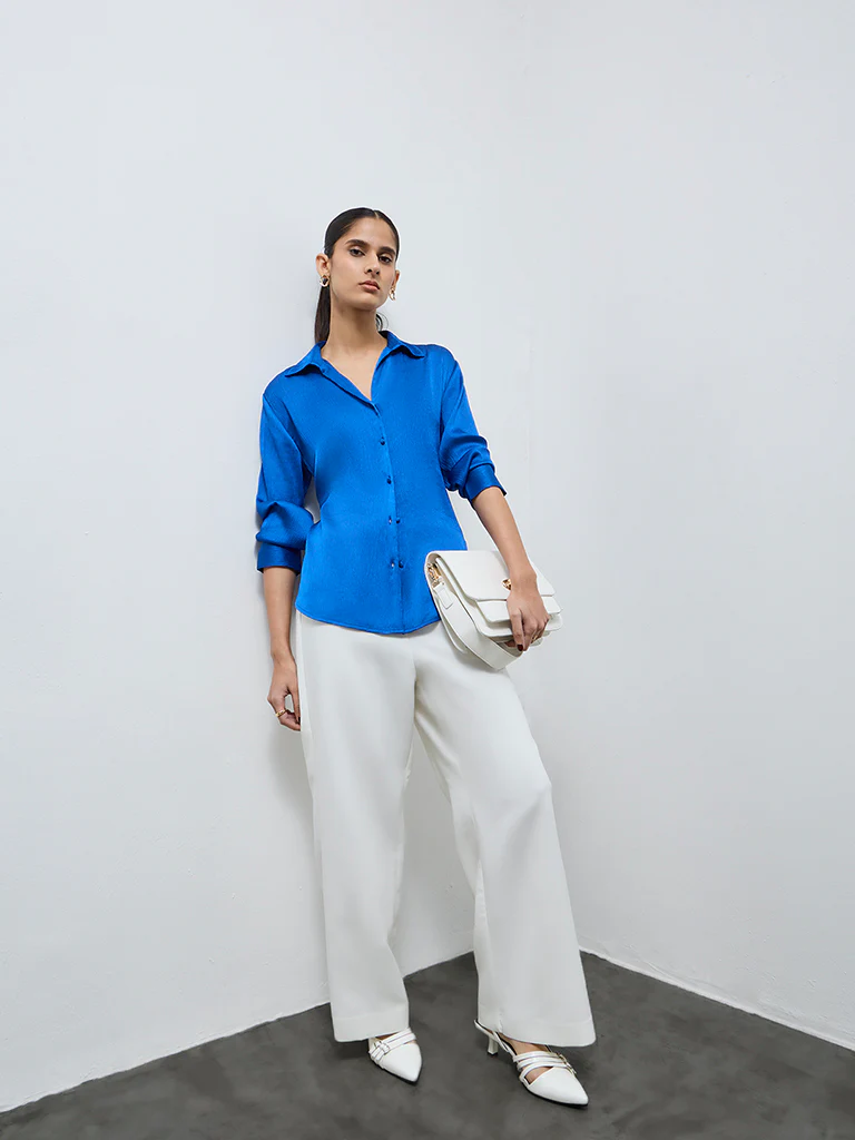 Wardrobe Blue Crinkle-Texture Shirt - Image 2
