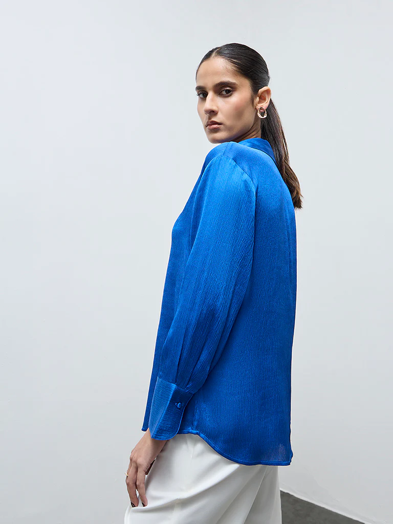 Wardrobe Blue Crinkle-Texture Shirt - Image 4