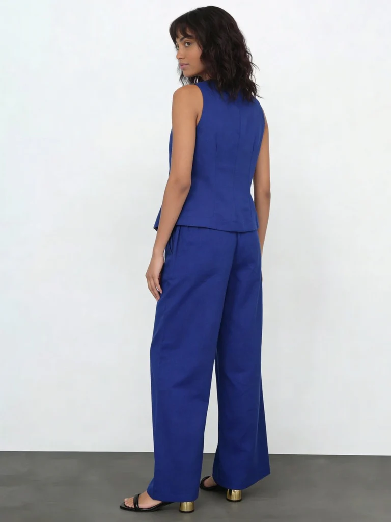Wardrobe Blue Linen Blend Tailored Trousers - Image 4