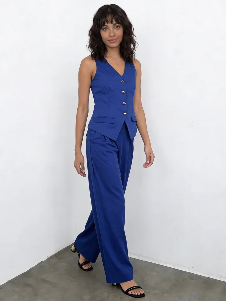 Wardrobe Blue Linen Blend Waistcoat - Image 2