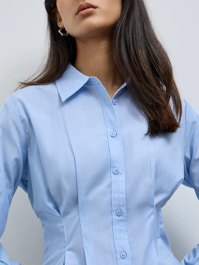 Wardrobe Blue Pleated Blouse - Image 3