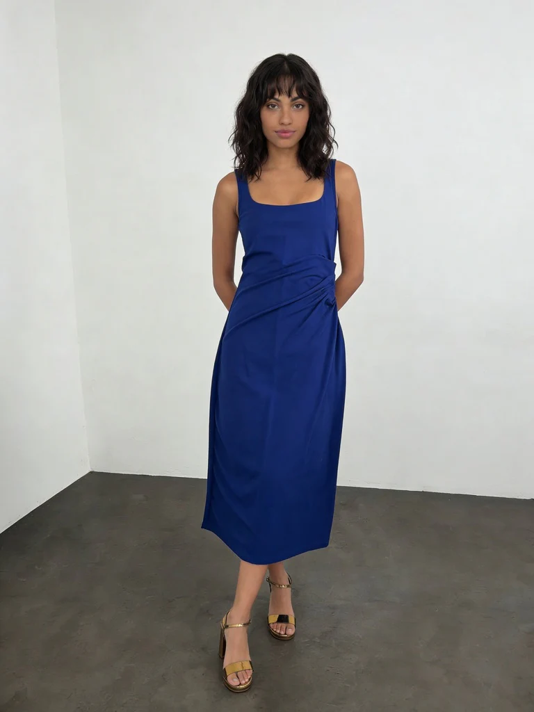 Wardrobe Blue Ruched Detail Midi Bodycon Dress - Image 3