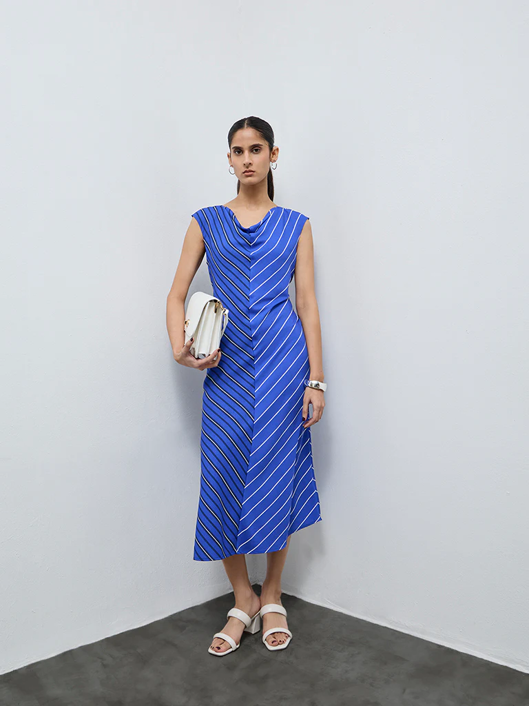 Wardrobe Blue Striped A-Line Dress