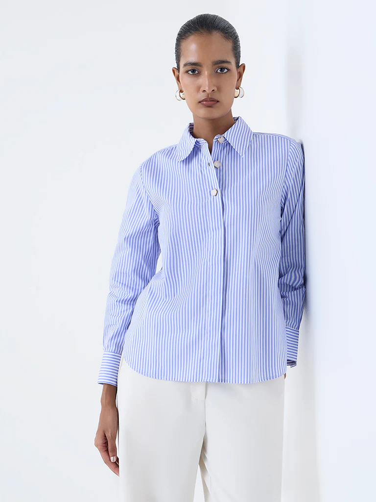Wardrobe Blue Striped Cotton Shirt - Image 2