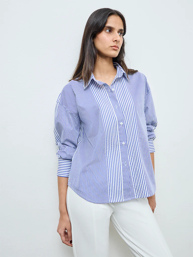 Wardrobe Blue Striped Cotton Shirt