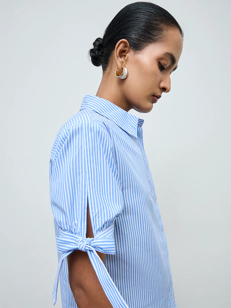 Wardrobe Blue Striped Cotton Shirt