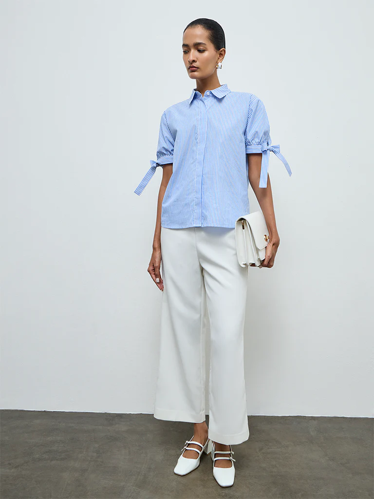 Wardrobe Blue Striped Cotton Shirt - Image 2