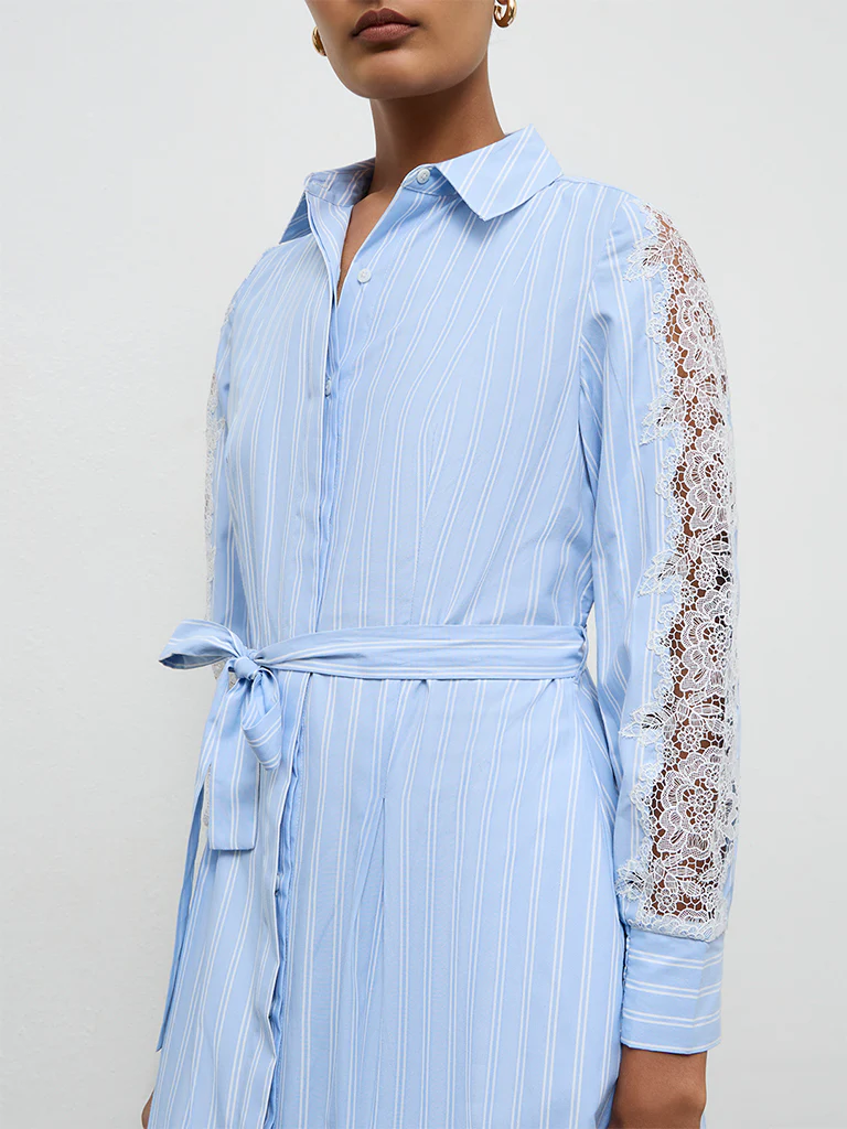 Wardrobe Blue Striped Shirt Dress - Image 3