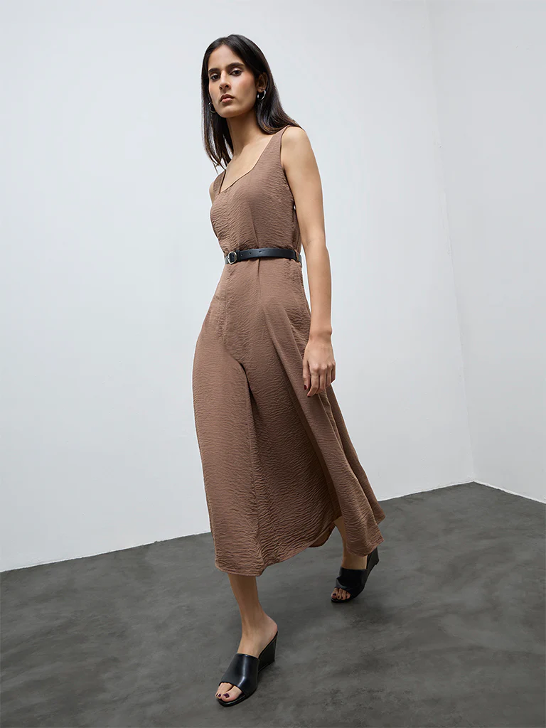 Wardrobe Brown A-Line Dress with Belt