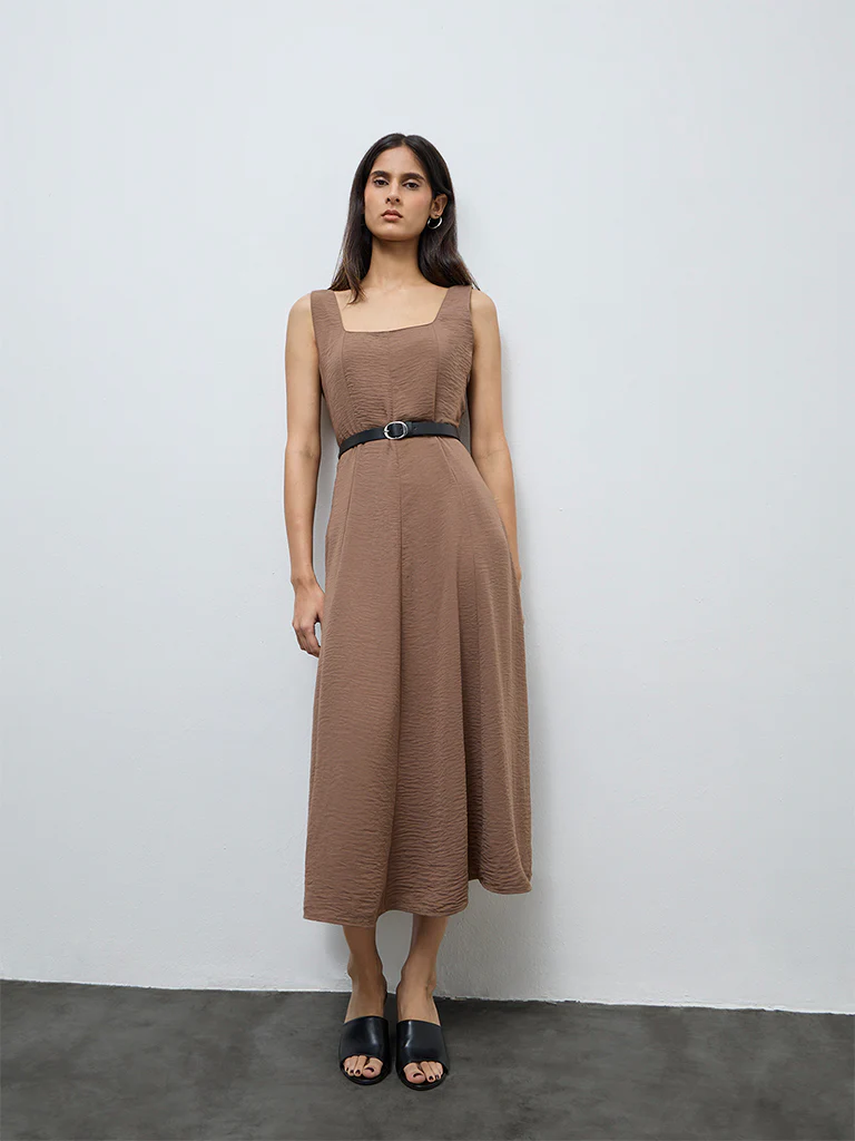 Wardrobe Brown A-Line Dress with Belt - Image 2