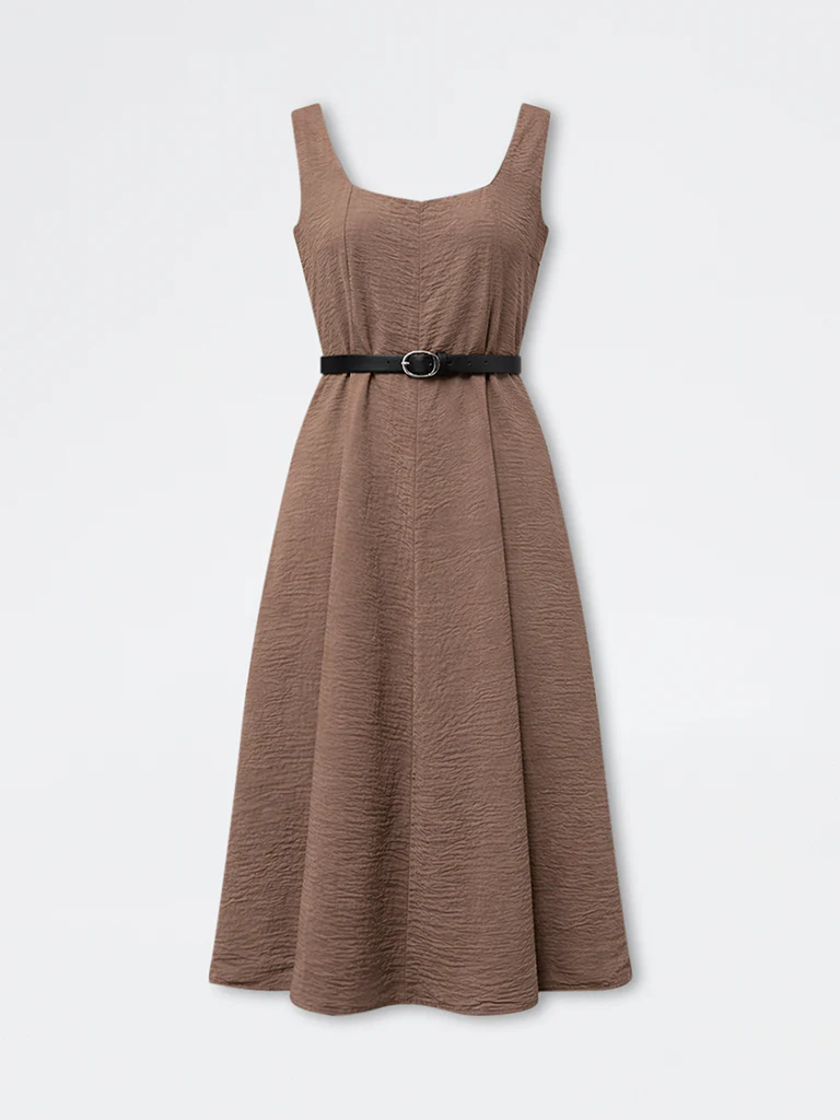 Wardrobe Brown A-Line Dress with Belt - Image 5