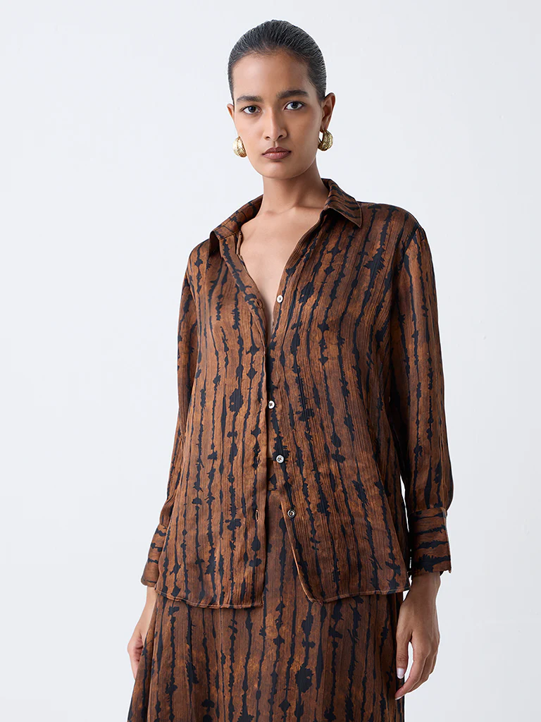 Wardrobe Brown Abstract Design Shirt