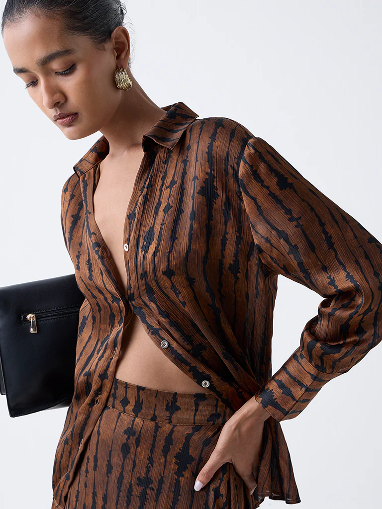 Wardrobe Brown Abstract Design Shirt - Image 3