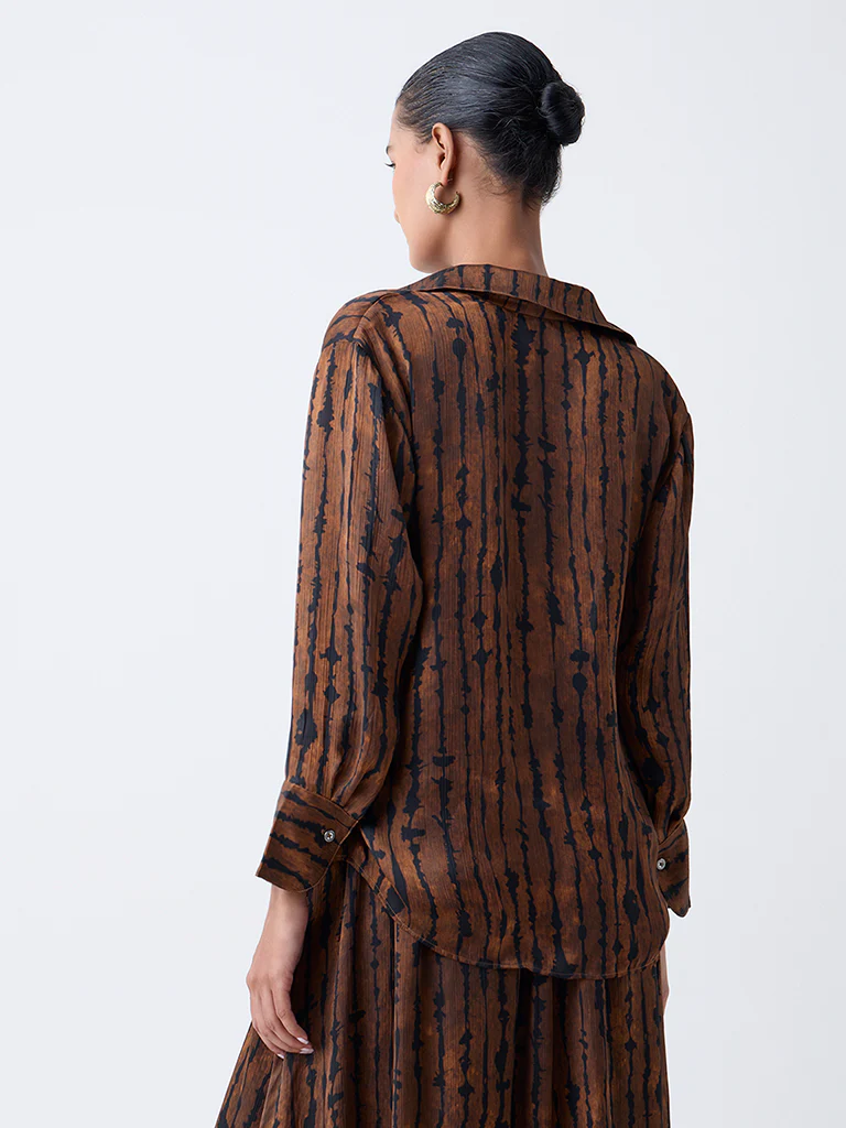 Wardrobe Brown Abstract Design Shirt - Image 4