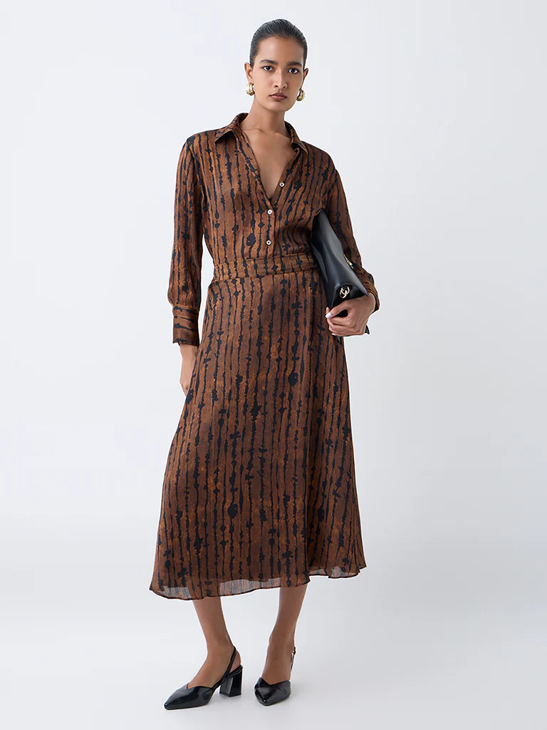Wardrobe Brown Abstract Pattern High-Rise Skirt