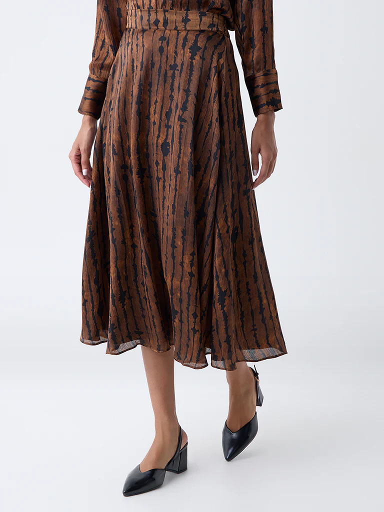 Wardrobe Brown Abstract Pattern High-Rise Skirt - Image 2