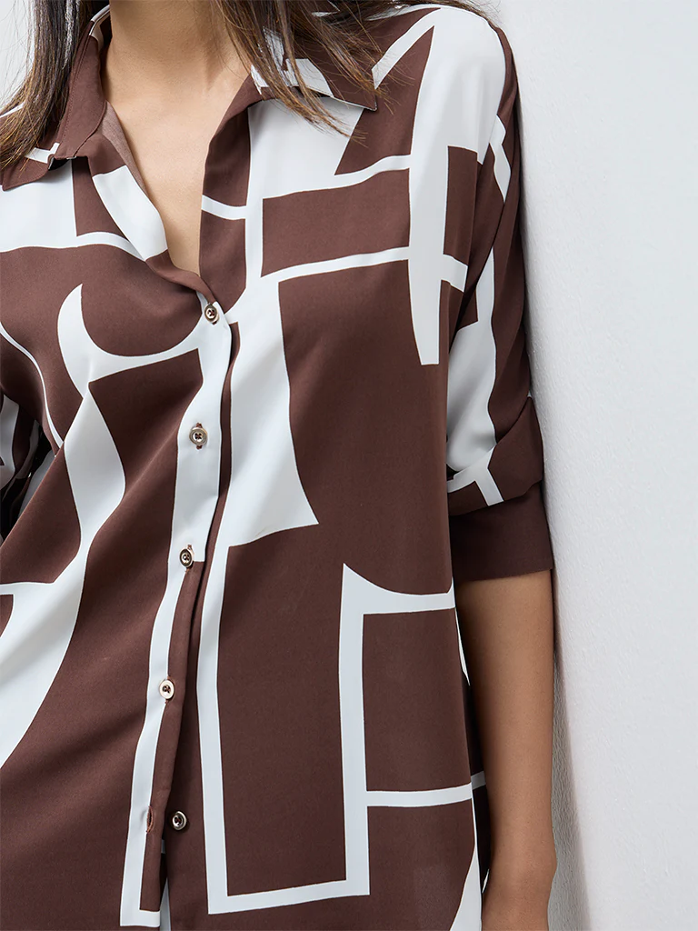 Wardrobe Brown Abstract Printed Shirt - Image 3