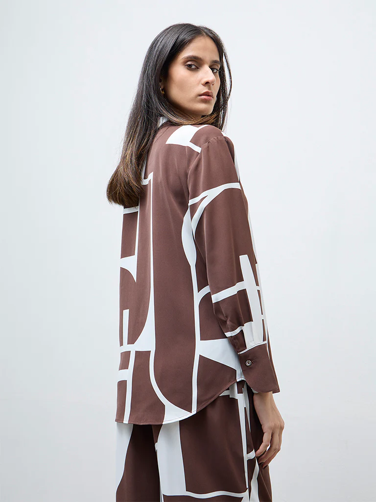 Wardrobe Brown Abstract Printed Shirt - Image 4