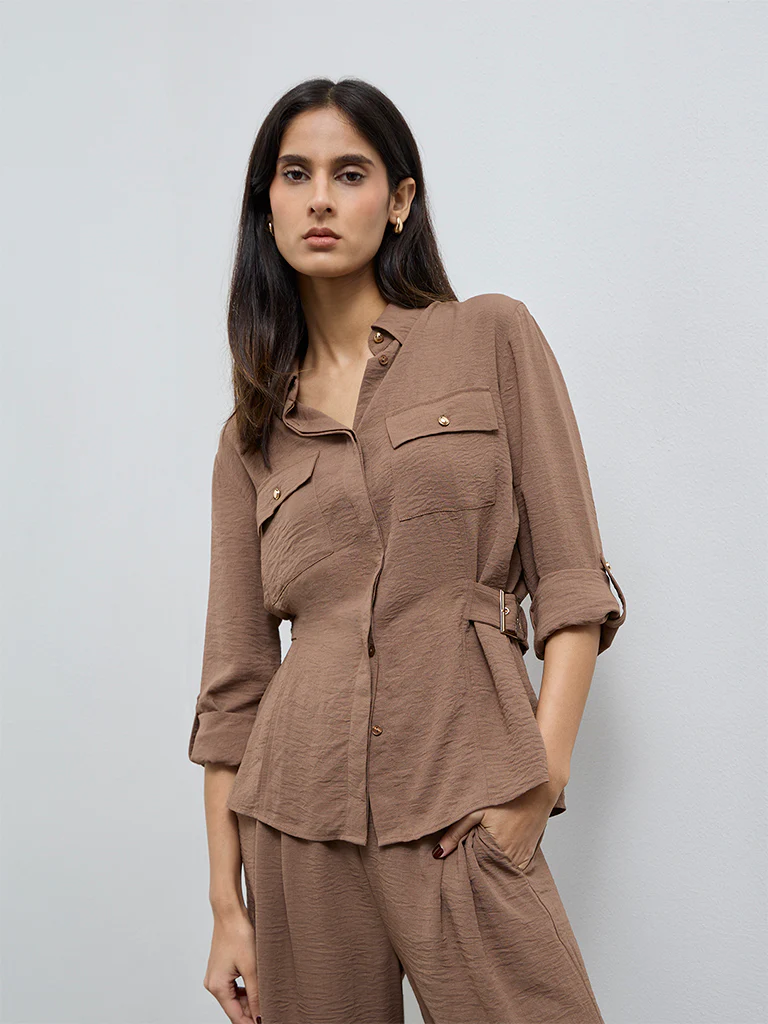 Wardrobe Brown Buckle-Detail Shirt