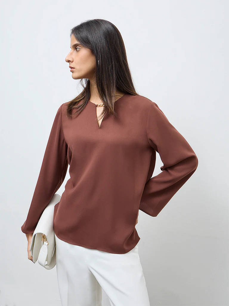 Wardrobe Brown Chain-Detail Blouse