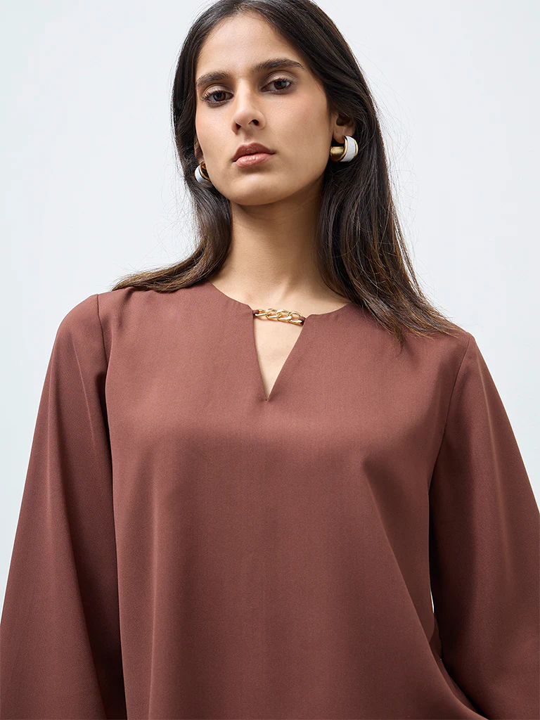 Wardrobe Brown Chain-Detail Blouse - Image 3