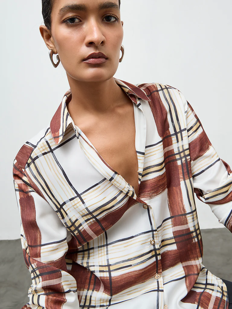Wardrobe Brown Checks Detailed Shirt - Image 3