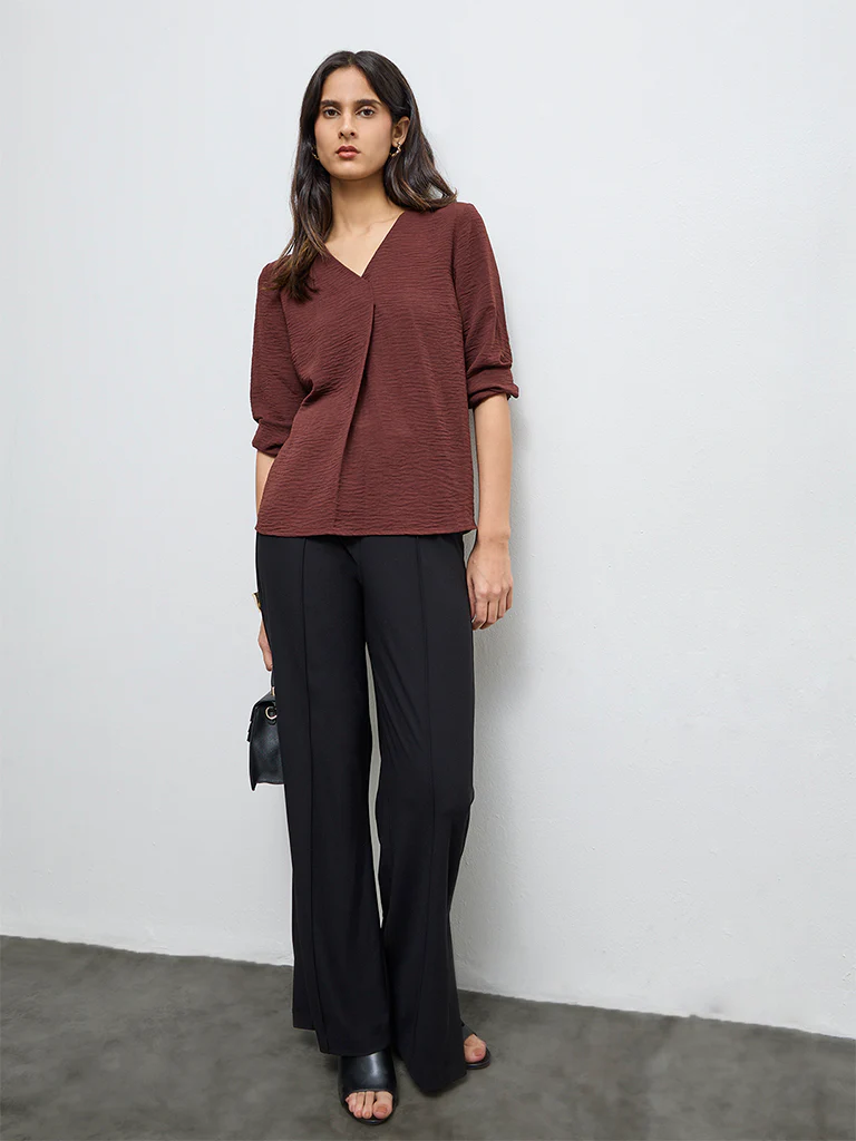 Wardrobe Brown Crinkle-Texture Blouse - Image 2
