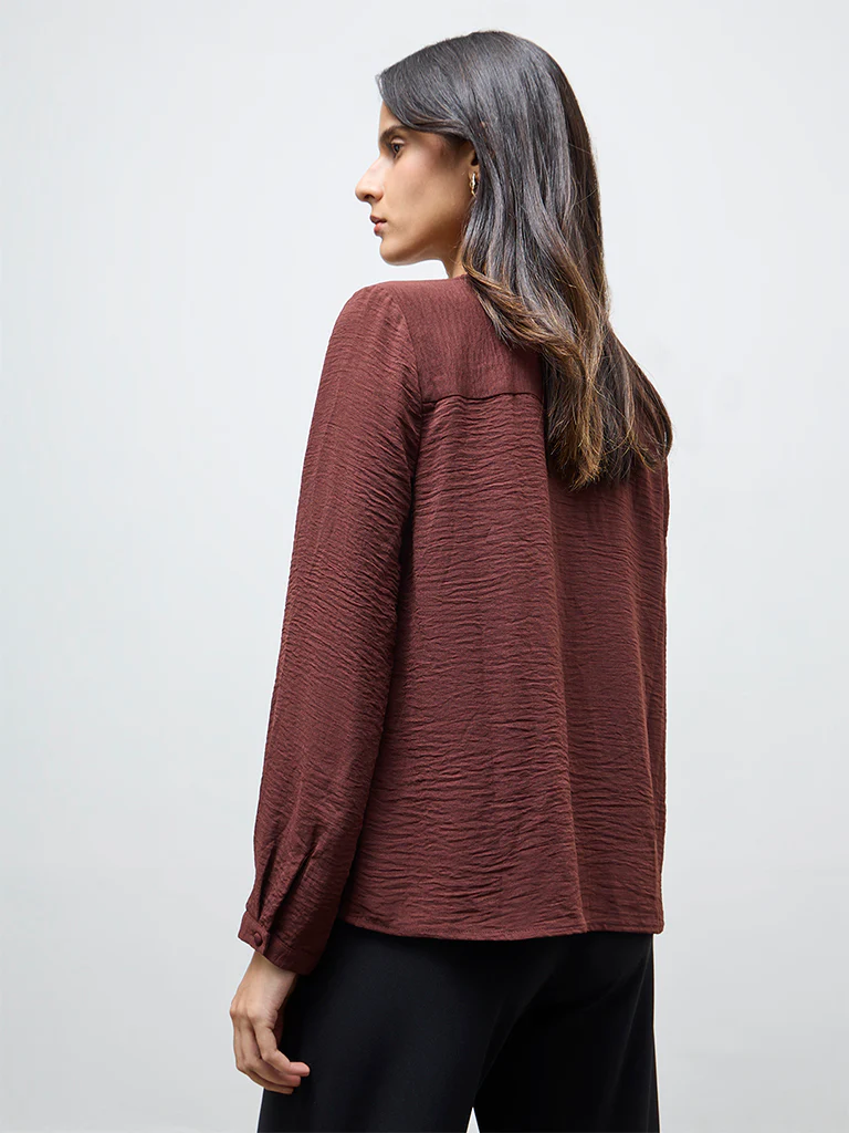 Wardrobe Brown Crinkle-Texture Blouse - Image 4