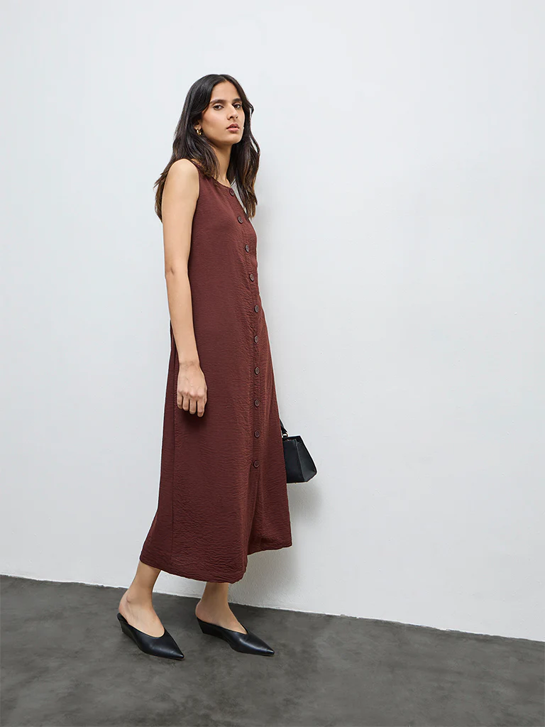 Wardrobe Brown Crinkle-Textured A-Line Dress - Image 2