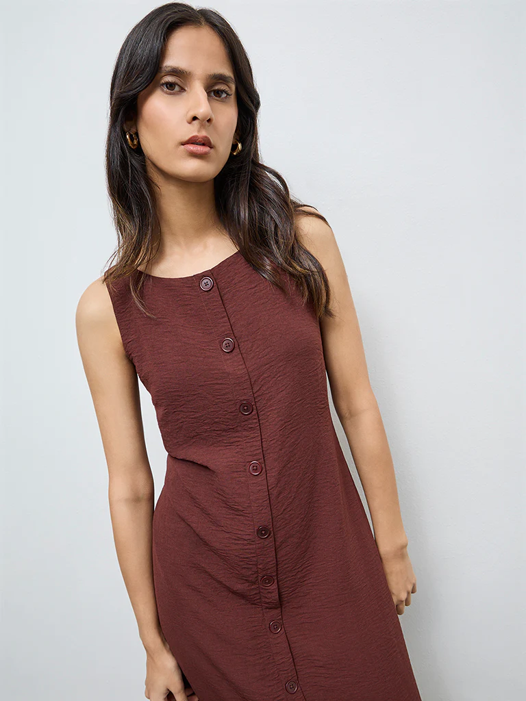 Wardrobe Brown Crinkle-Textured A-Line Dress - Image 3