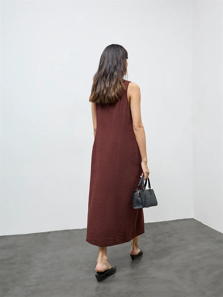 Wardrobe Brown Crinkle-Textured A-Line Dress - Image 4