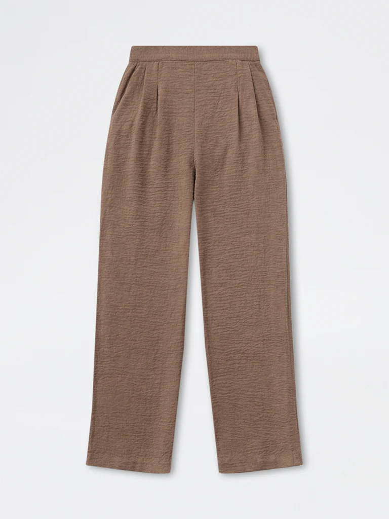 Wardrobe Brown Crinkle-Textured High-Rise Trousers - Image 5