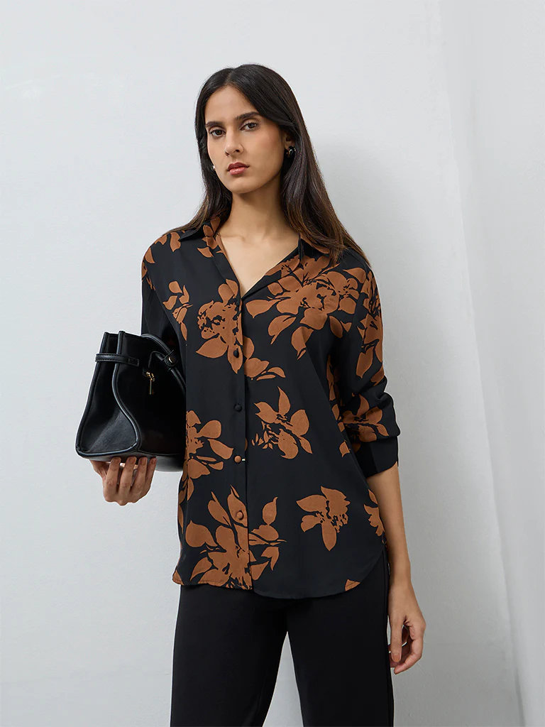 Wardrobe Brown Floral Shirt - Image 2