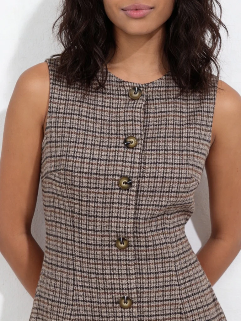 Wardrobe Brown Houndstooth Check A-Line Dress - Image 3