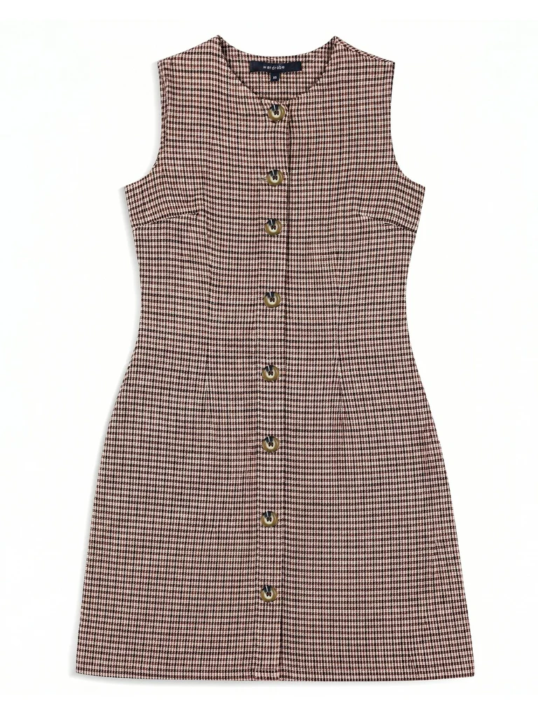 Wardrobe Brown Houndstooth Check A-Line Dress - Image 5