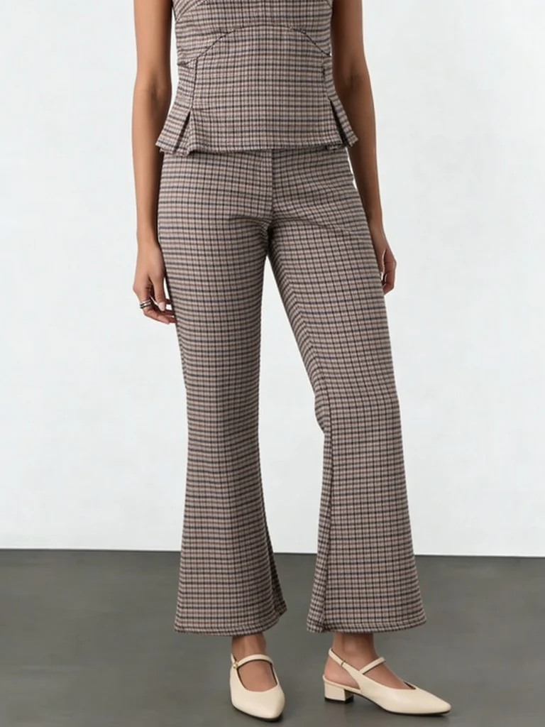 Wardrobe Brown Houndstooth Check Flared Trousers - Image 2