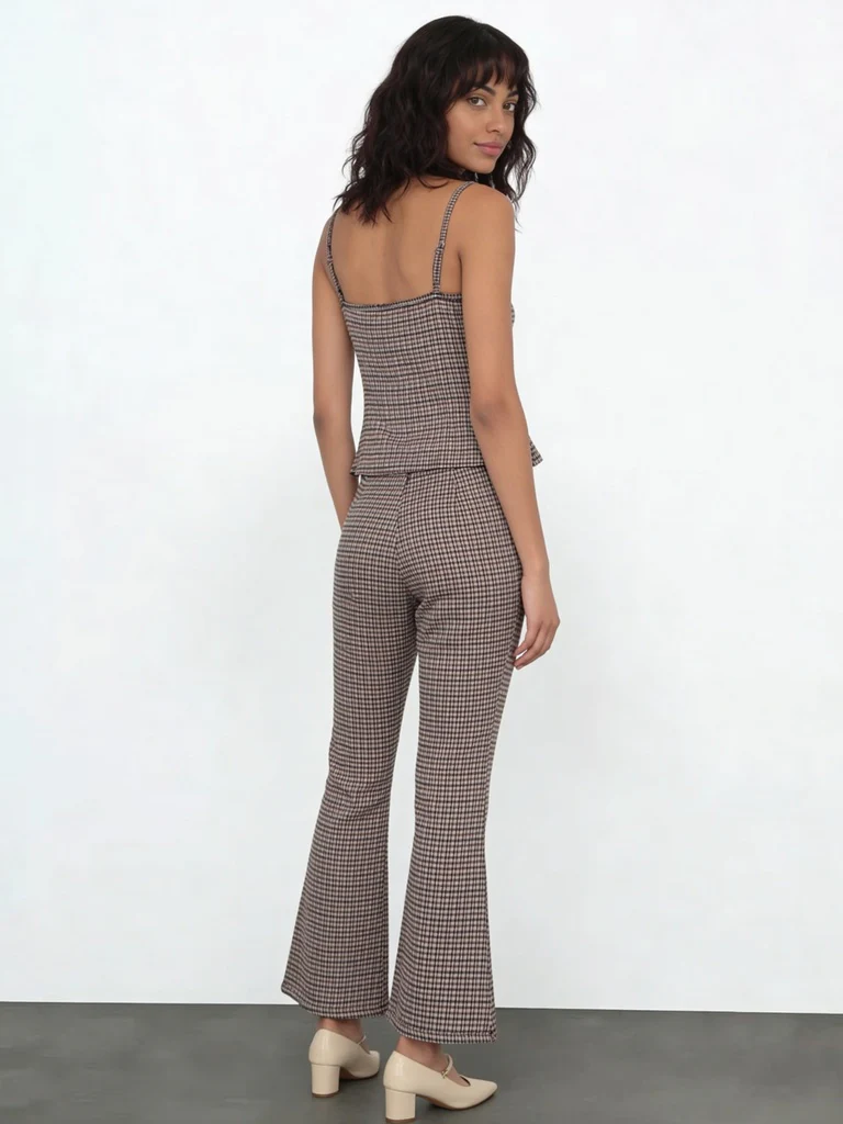Wardrobe Brown Houndstooth Check Flared Trousers - Image 4