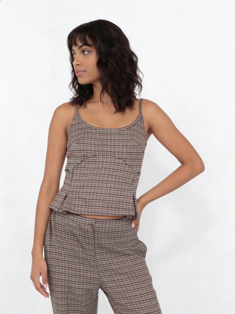 Wardrobe Brown Houndstooth Check Peplum Top
