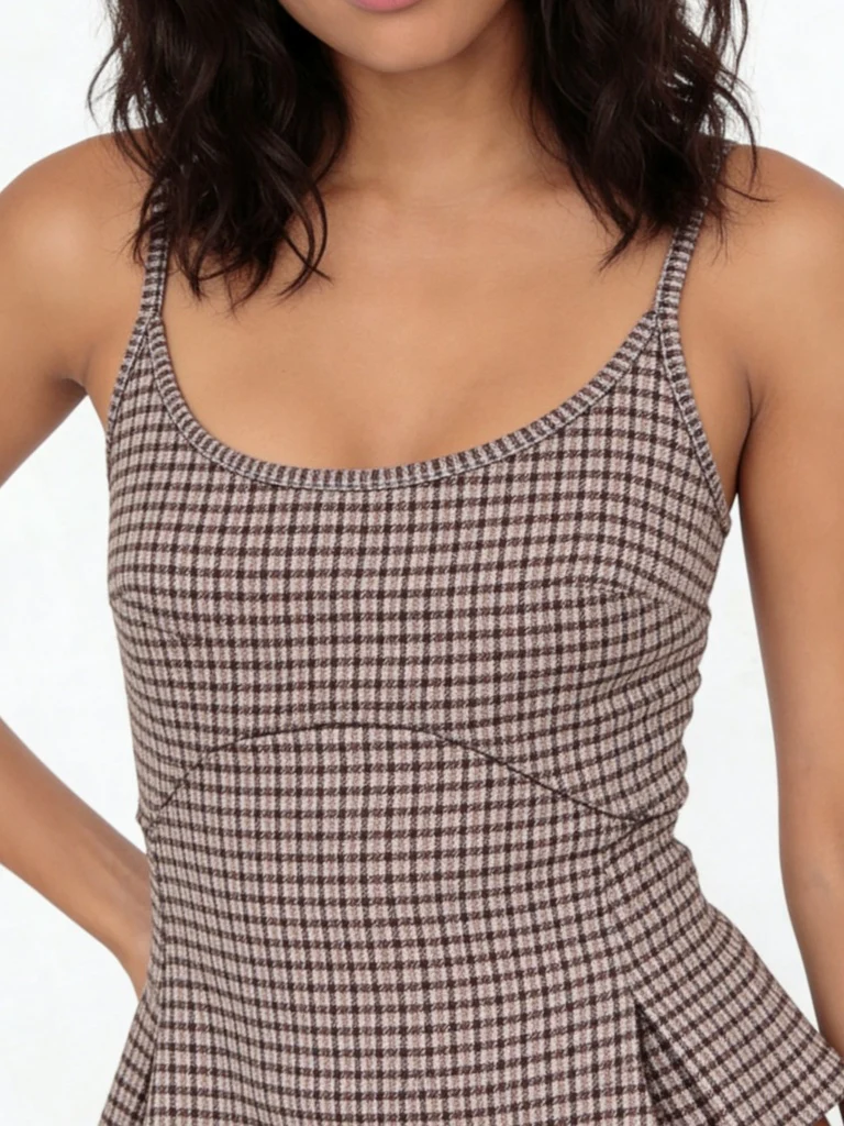 Wardrobe Brown Houndstooth Check Peplum Top - Image 3