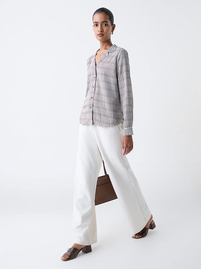 Wardrobe Brown Houndstooth Checkered Shirt - Image 2