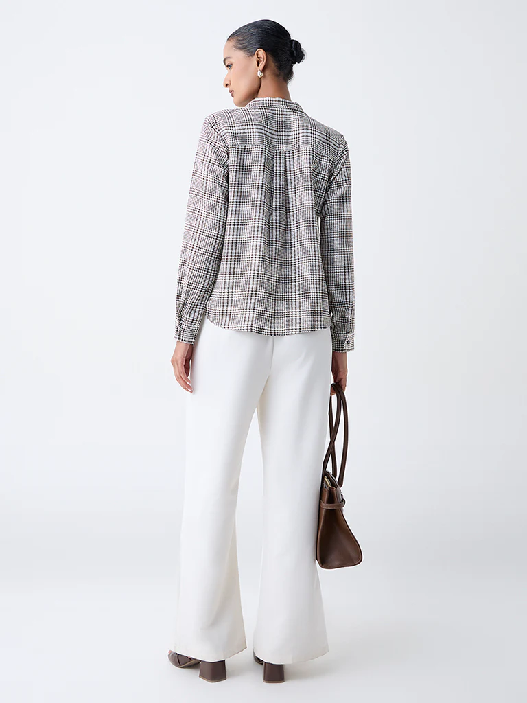 Wardrobe Brown Houndstooth Checkered Shirt - Image 4