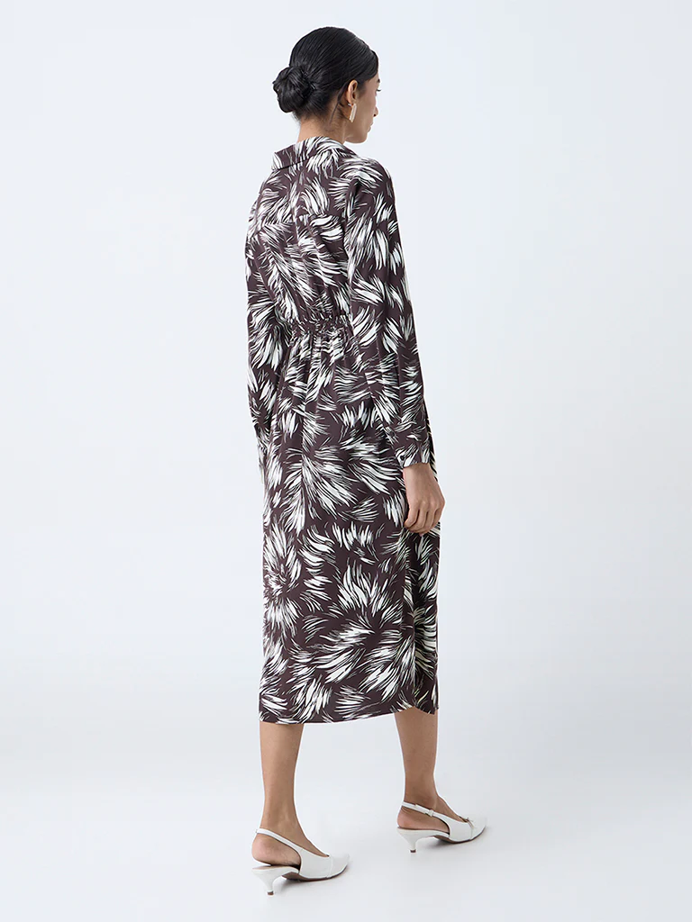 Wardrobe Brown Printed Ruched A-Line Dress - Image 4