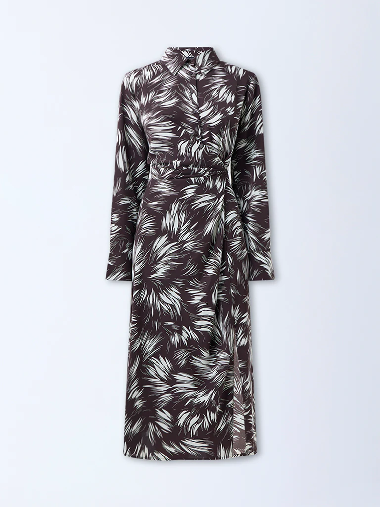 Wardrobe Brown Printed Ruched A-Line Dress - Image 5