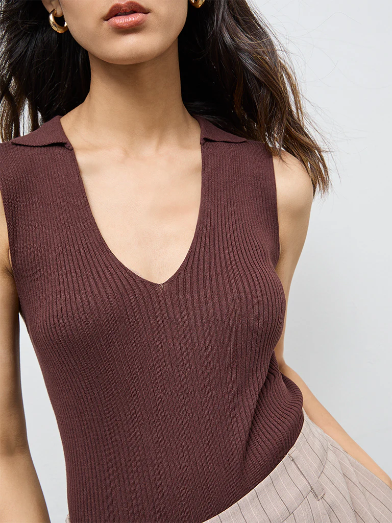 Wardrobe Brown Ribbed Top - Image 3