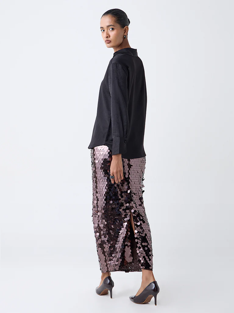 Wardrobe Brown Sequin High-Rise Skirt - Image 4