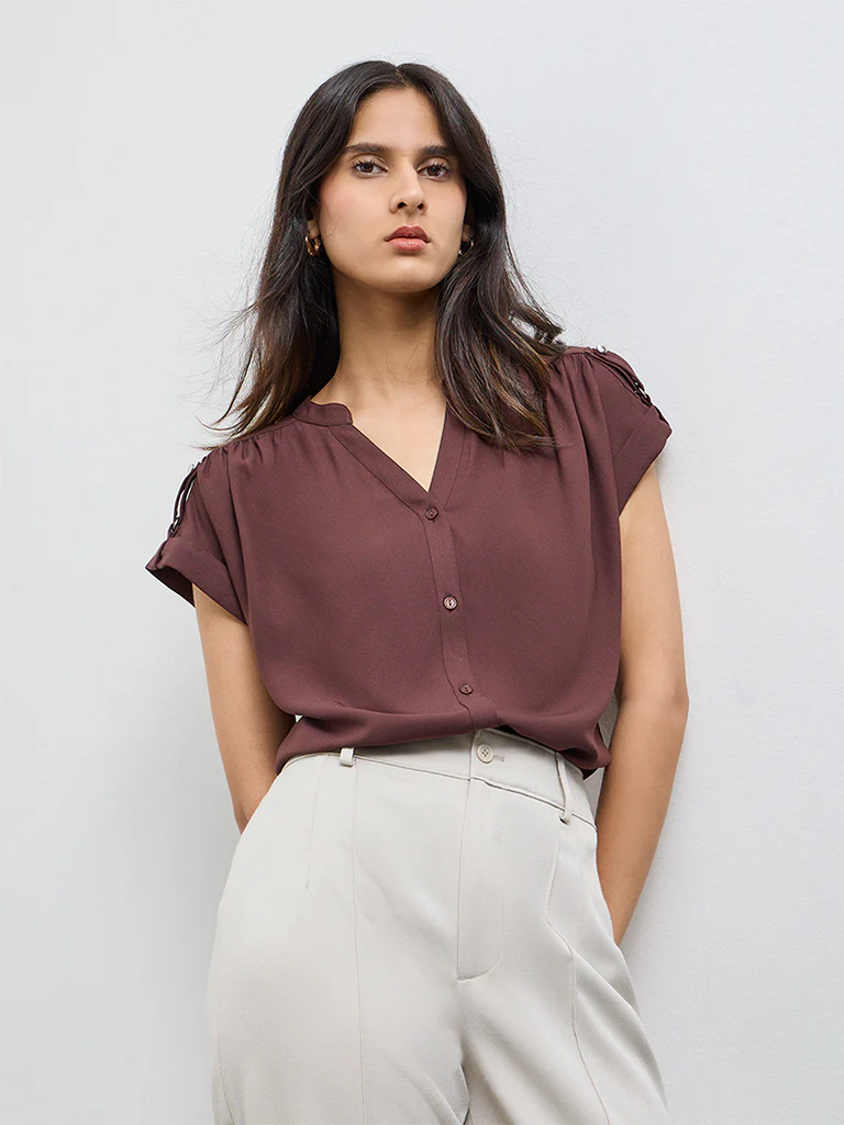 Wardrobe Brown Solid Blouse - Image 2
