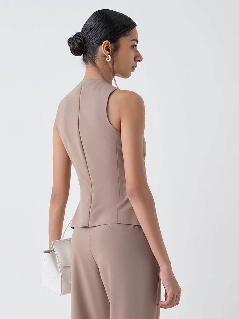 Wardrobe Brown Solid Waistcoat - Image 4