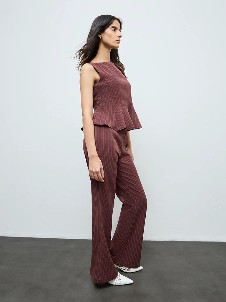 Wardrobe Brown Striped High-Rise Trousers